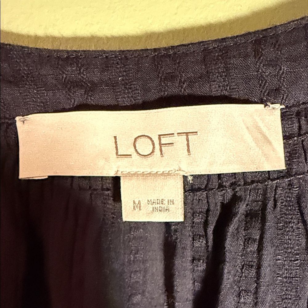LOFT Navy Textured Flutter-Sleeve Button Front Blouse - Picture 2 of 11
